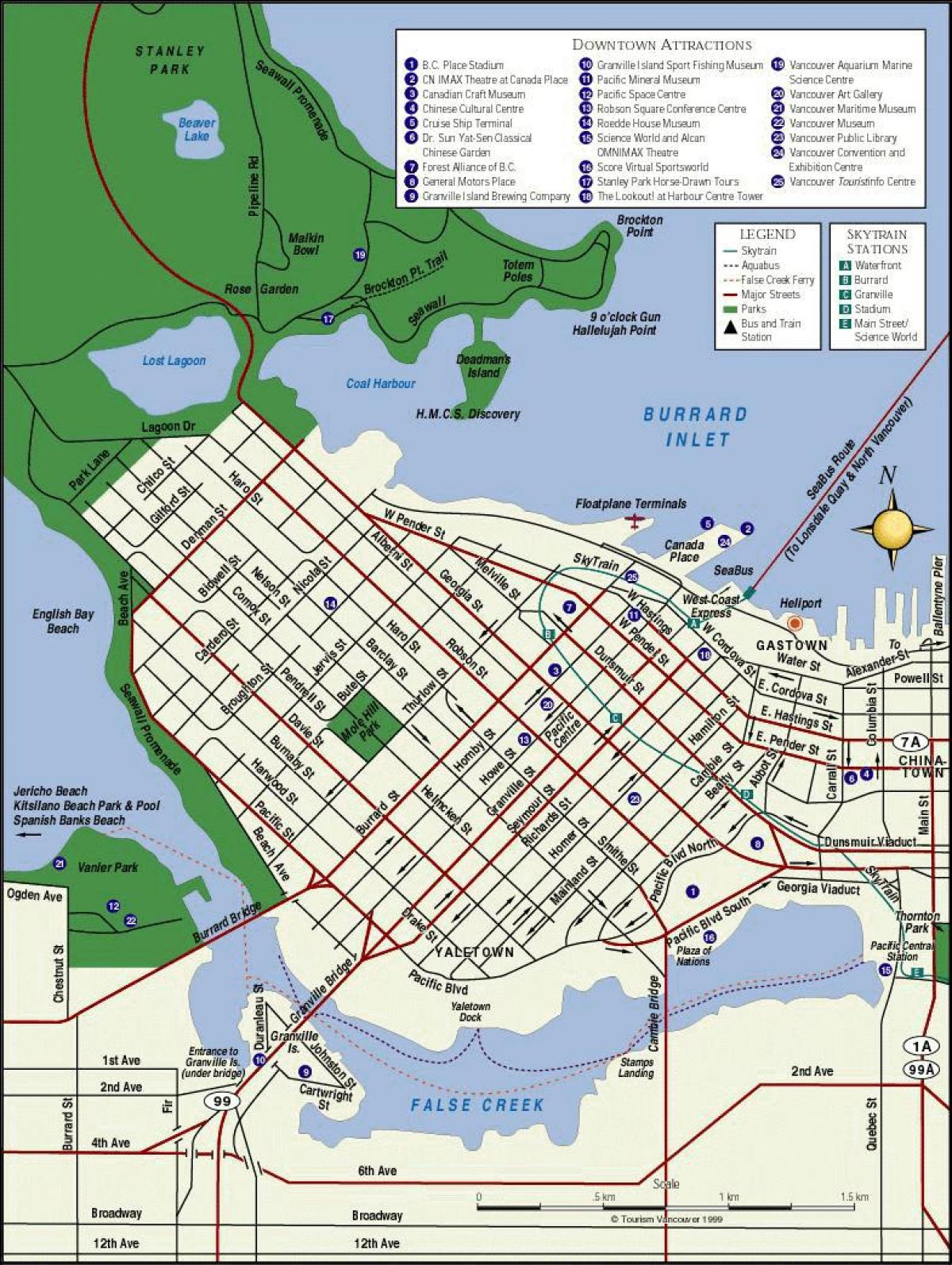 Carte du centre-ville de vancouver