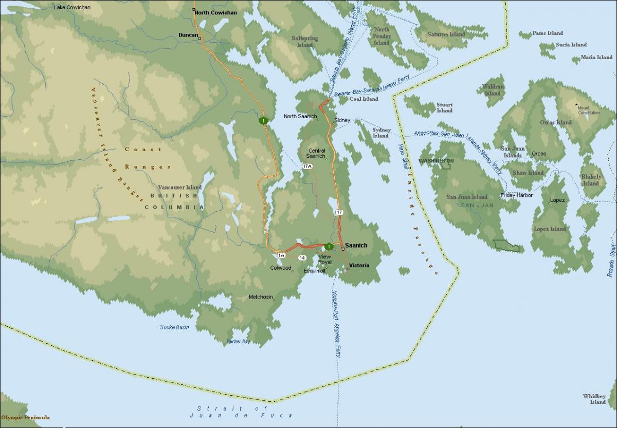 Carte de saanich de l'île de vancouver