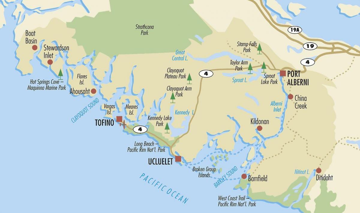 Carte de ucluelet de l'île de vancouver