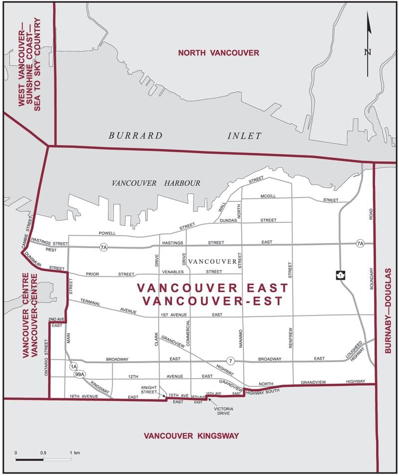 Carte de l'est de vancouver 