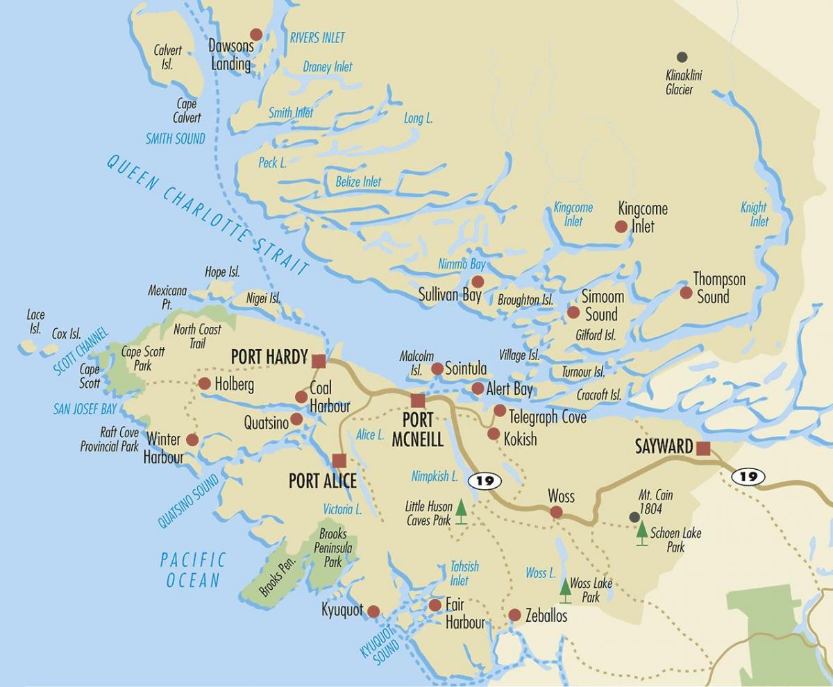 Carte du nord de l'île de vancouver