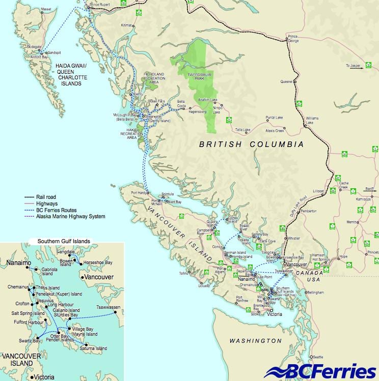 les ferries de vancouver à vancouver carte de l'île