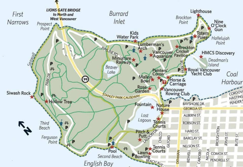 La carte de bois de la ville de l'arche de stanley park