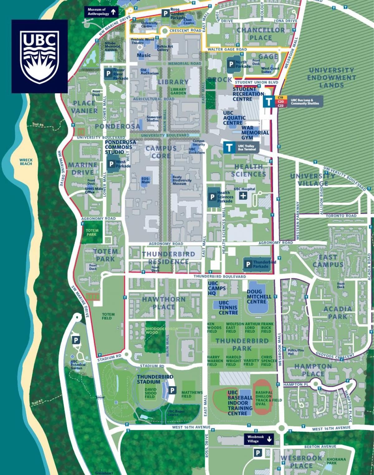 ubc vancouver carte du campus