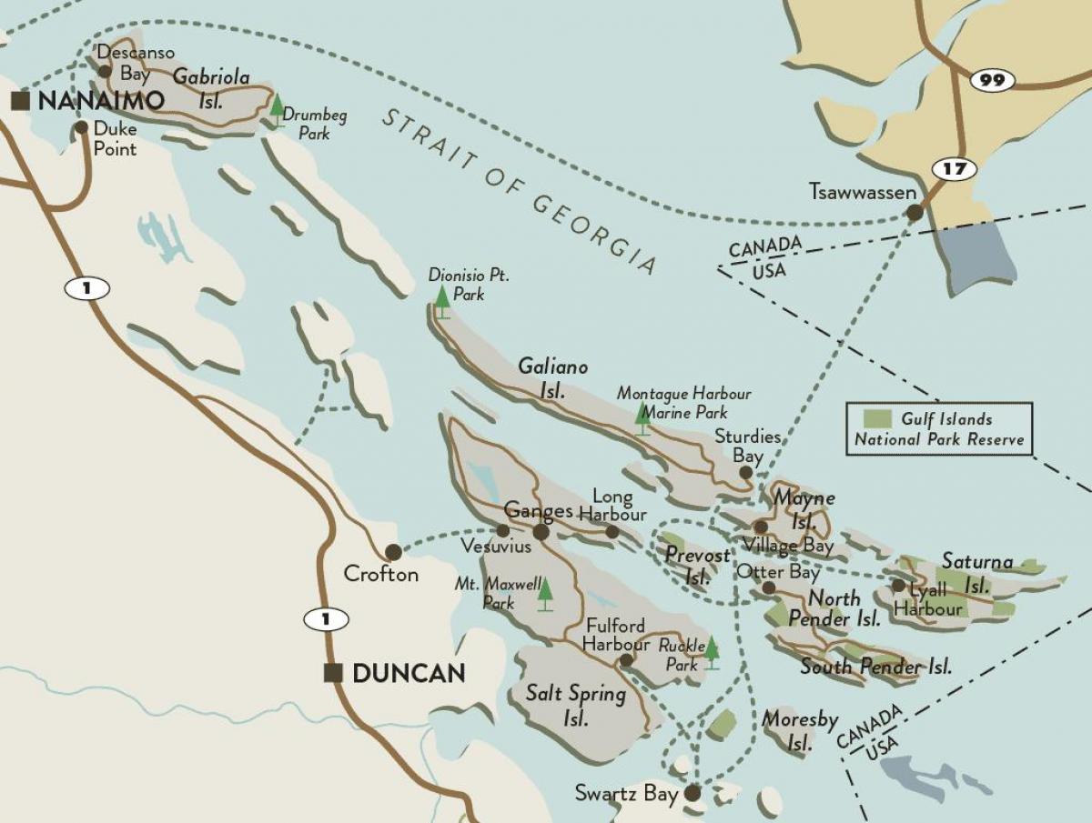carte de l'île de vancouver et des îles gulf