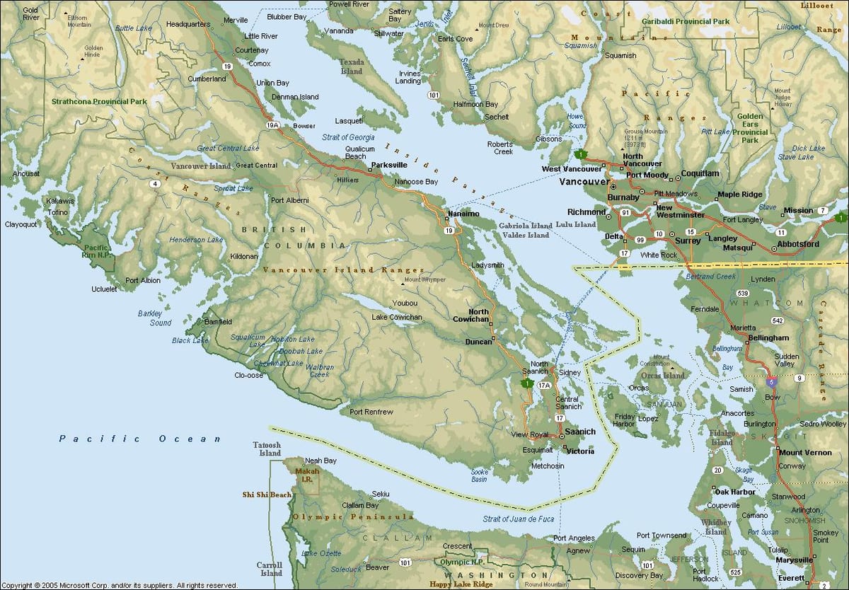 Carte de la région de vancouver, bc