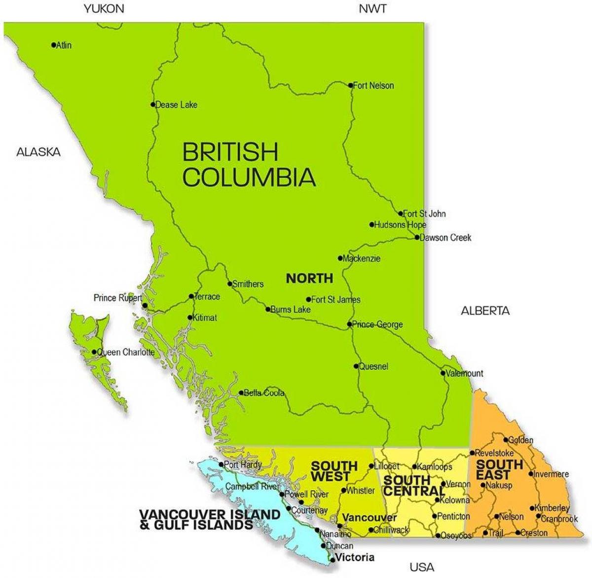 Carte de la colombie-britannique régions