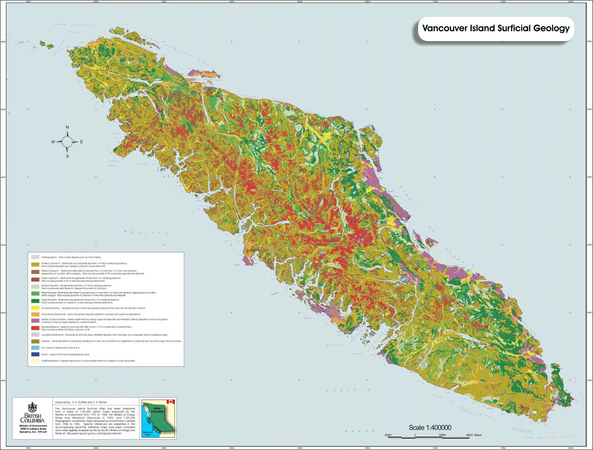 Carte de la géologie de l'île de vancouver