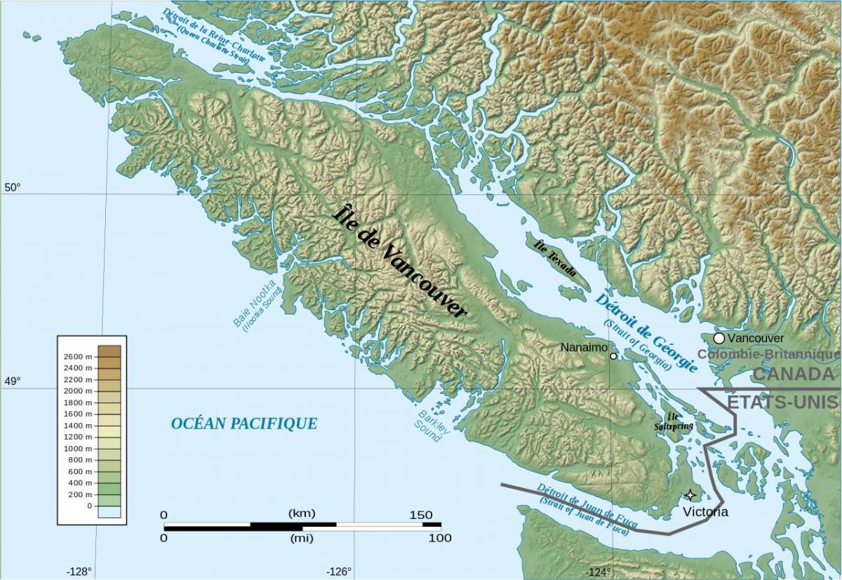 Carte topographique de l'île de vancouver