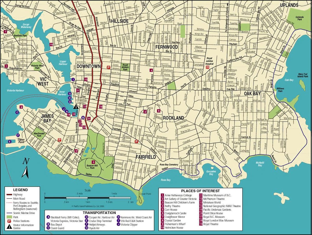 Carte de l'île de vancouver attractions touristiques