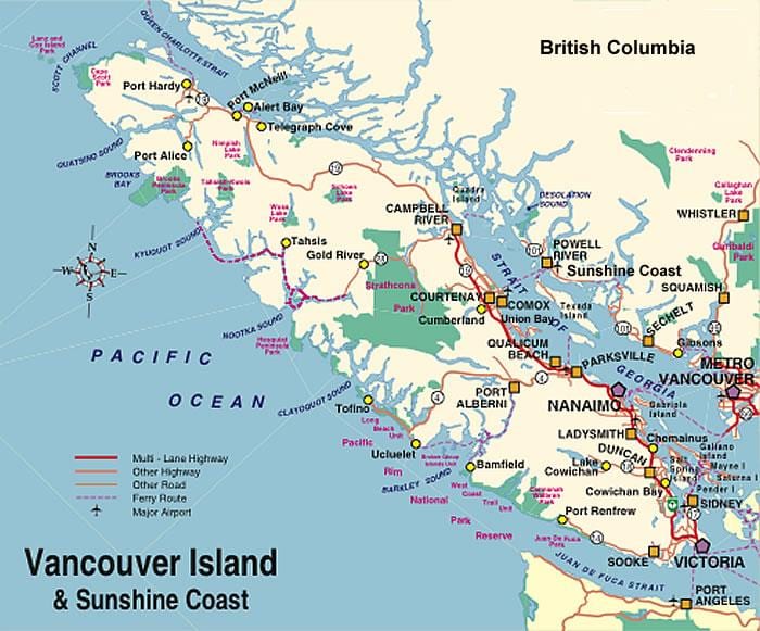 camping de l'île de vancouver carte