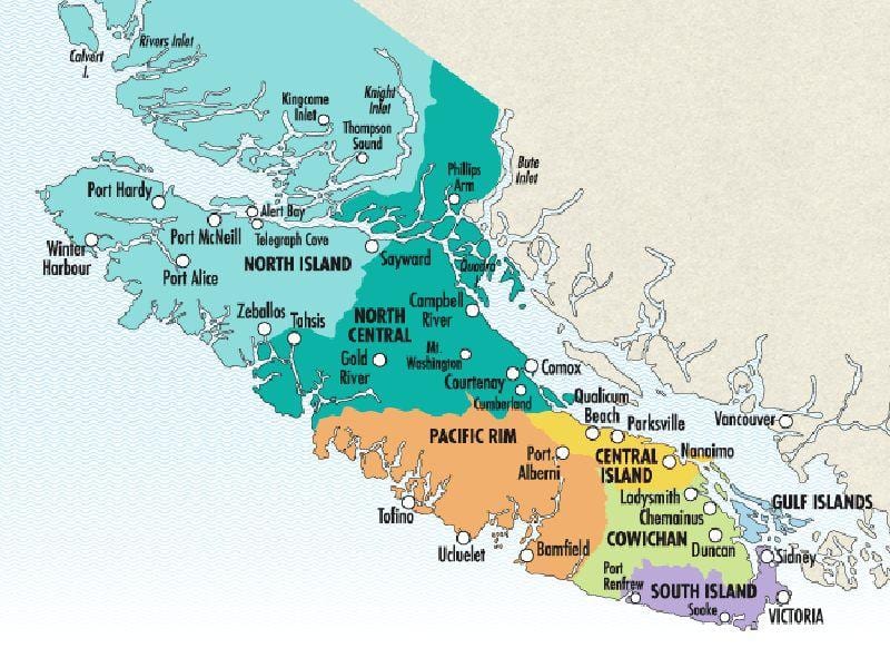 Carte de l'île de vancouver caves