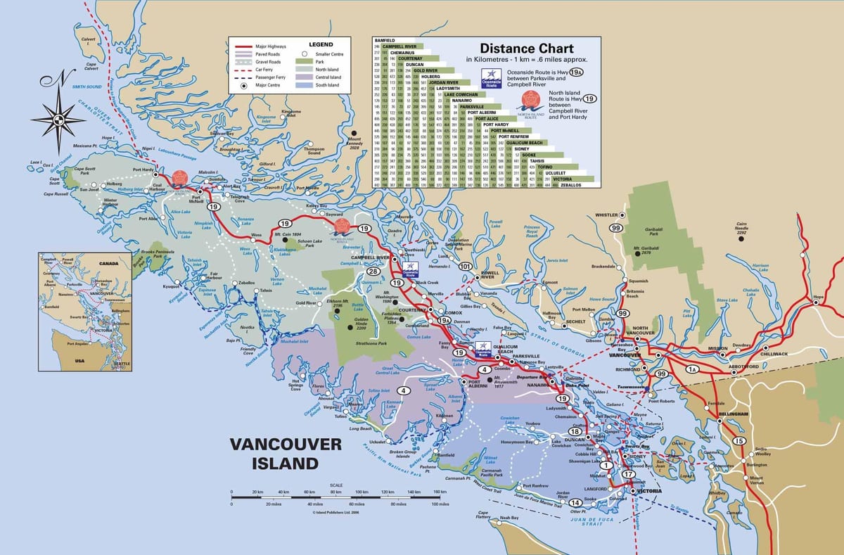 de l'île de vancouver route map