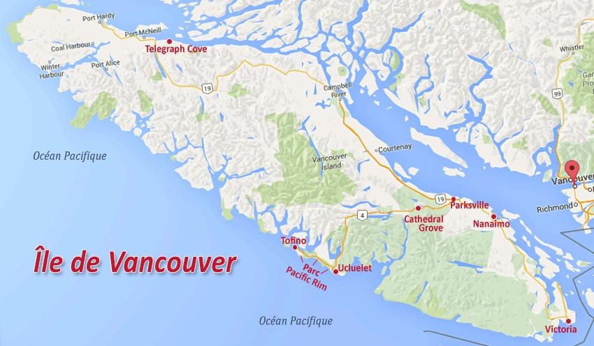 Carte de l'île de vancouver or réclamation 