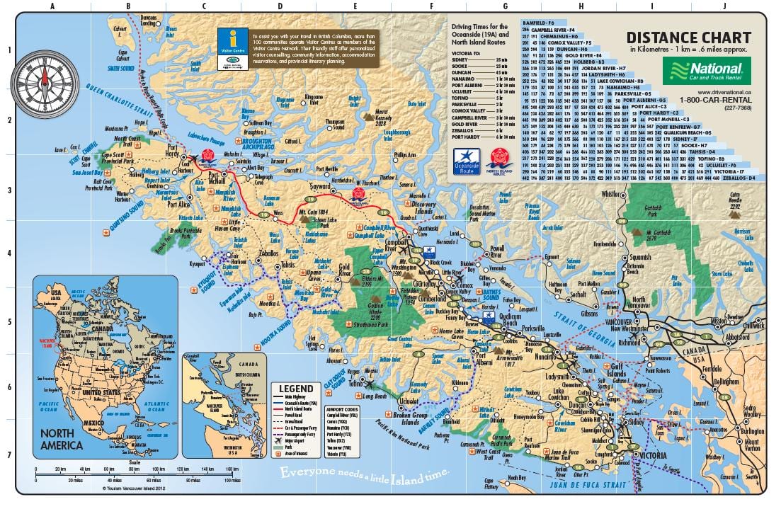 Carte de l'île de vancouver parcs de rv