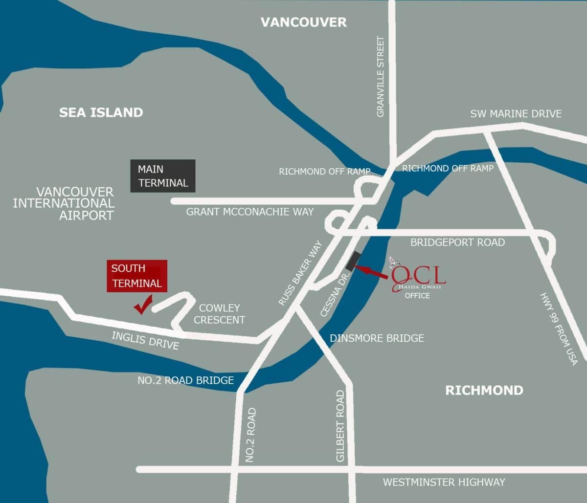 Carte de l'emplacement de l'aéroport de vancouver