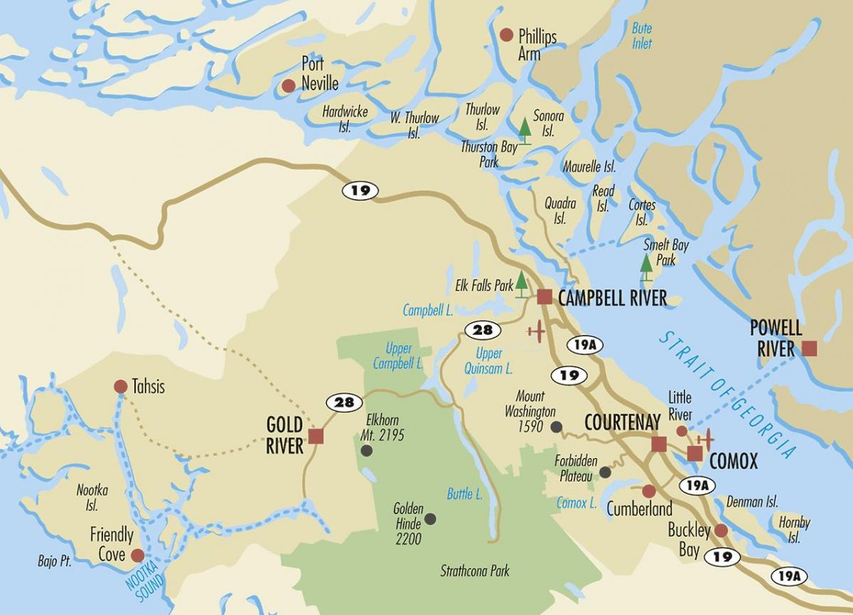 campbell river, carte de l'île de vancouver