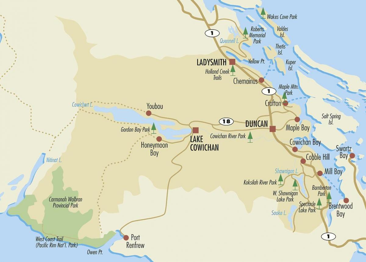 Carte de la ville de l'île de vancouver 