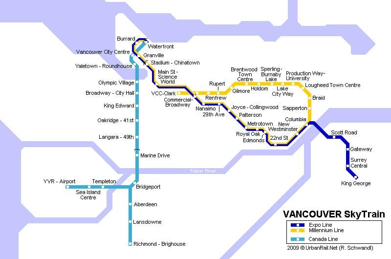 Carte de l'aéroport de vancouver skytrain