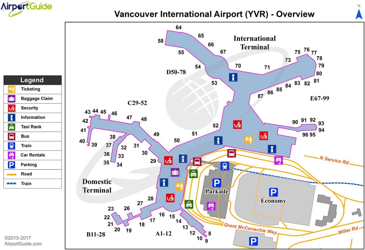 de l'aéroport de vancouver départs à la carte