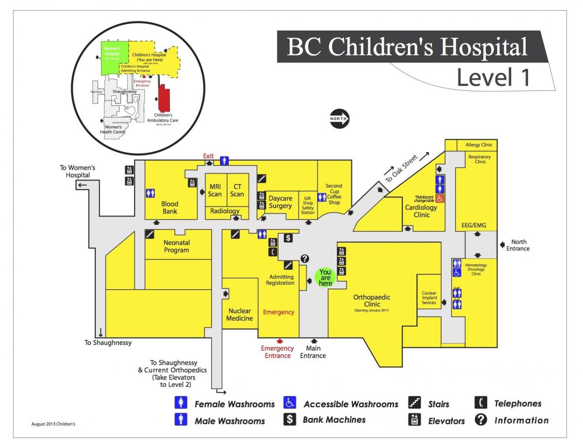 Carte de l'hôpital pour enfants de vancouver