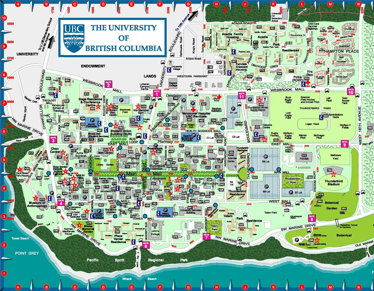Carte de la colombie-britannique université