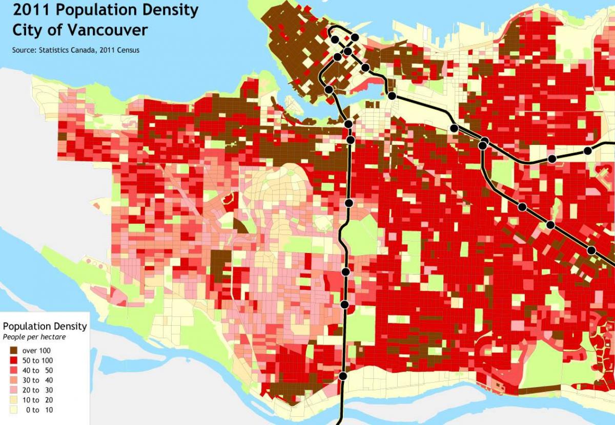Carte de la densité de la population de l'île de vancouver