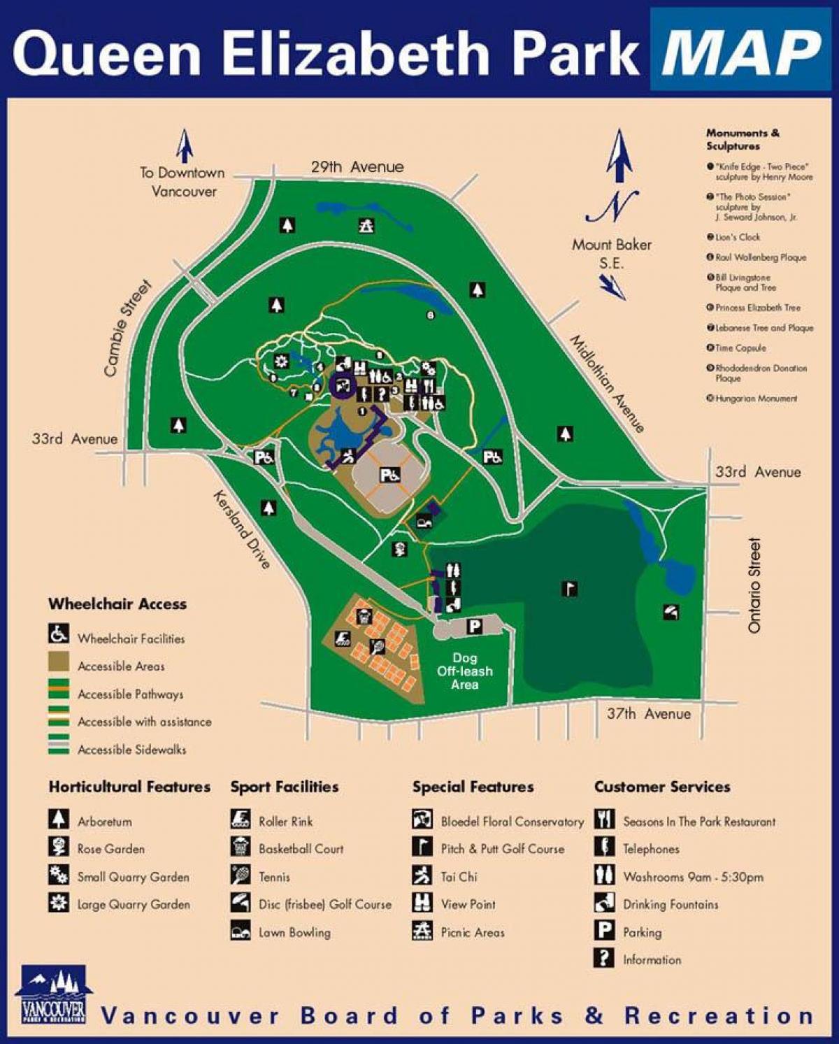 Carte de la reine elizabeth park, vancouver