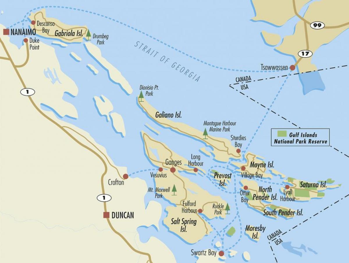 carte des îles gulf, bc, canada