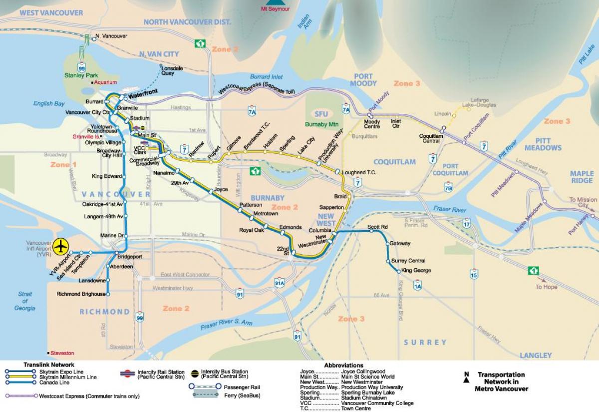 Carte de métro de la région de vancouver
