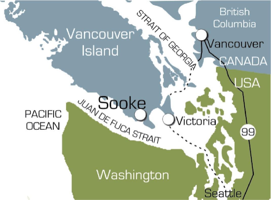 Carte de sooke de l'île de vancouver