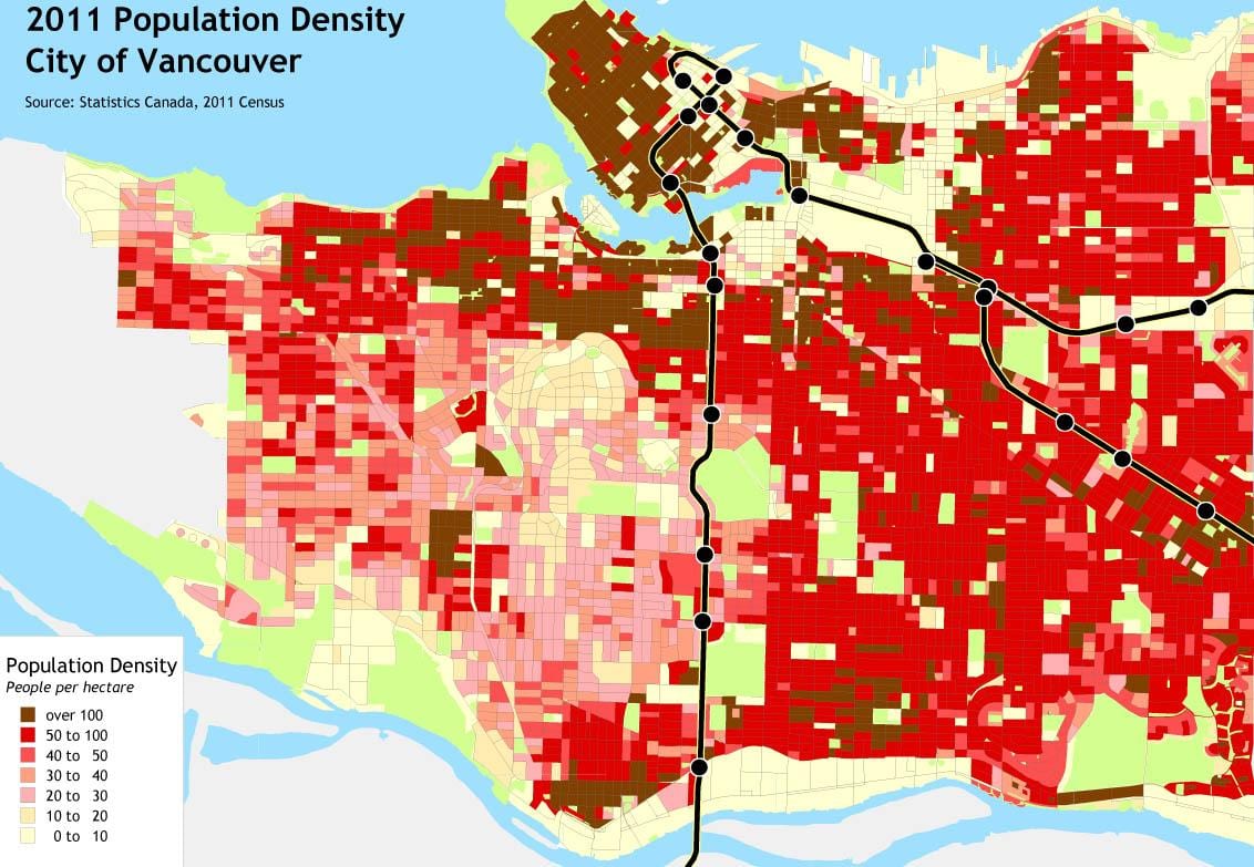 vancouver carte de la densité de la population