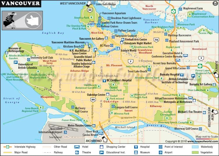 Carte de vancouver points d'intérêt