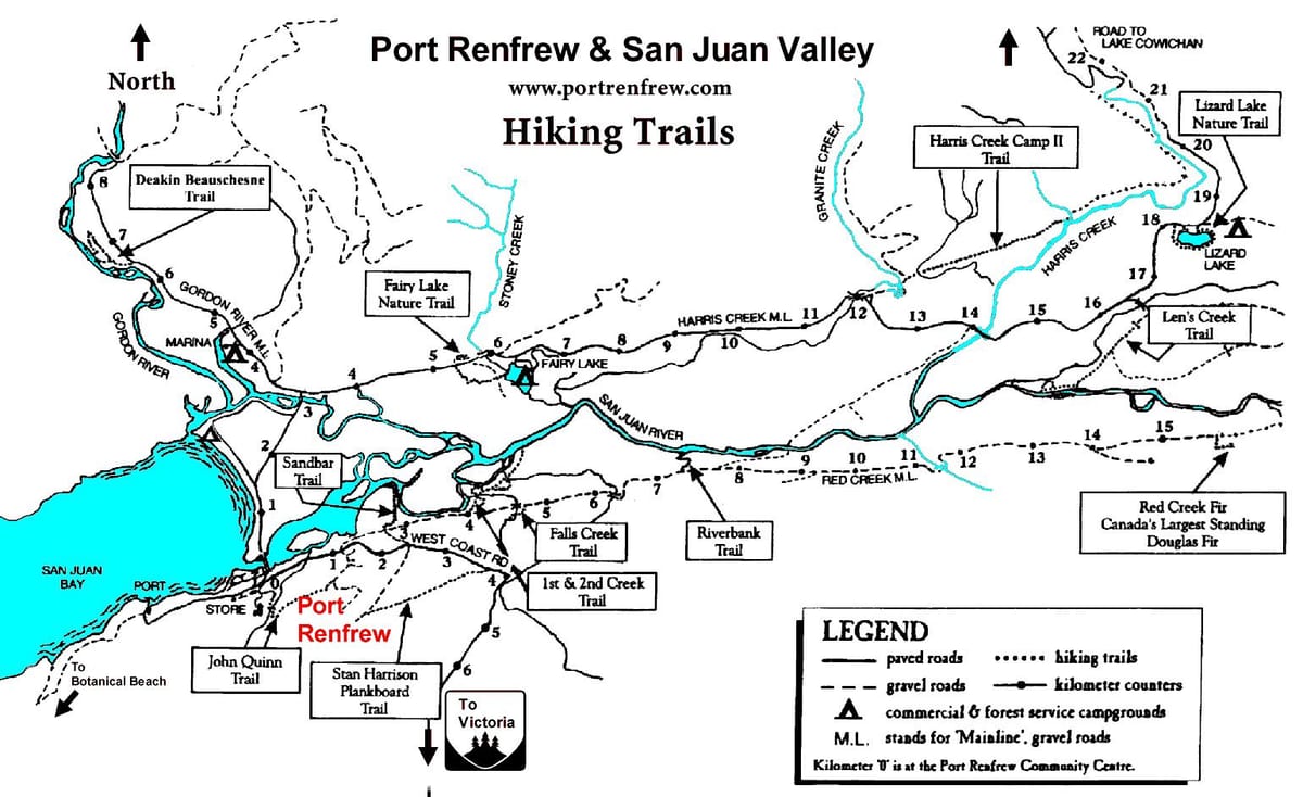 de l'île de vancouver sentiers de randonnée de la carte