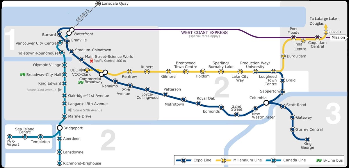 de l'aéroport de vancouver au centre-ville de skytrain carte