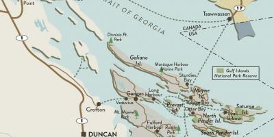 Carte de l'île de vancouver et des îles gulf
