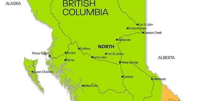 Carte de la colombie-britannique régions