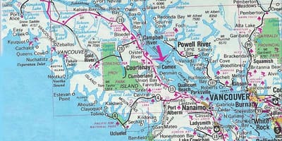 Carte de l'île de vancouver lacs