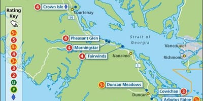 Carte de l'île de vancouver terrains de golf