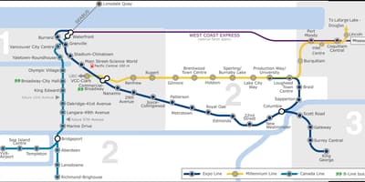 L'aéroport de skytrain de vancouver carte