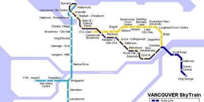 Carte de l'aéroport de vancouver skytrain