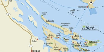 Carte des îles gulf, bc, canada