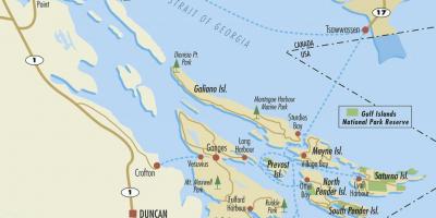 Carte des îles gulf, bc, canada