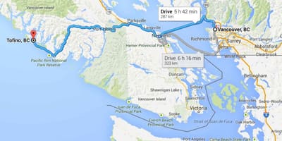 Carte de l'île de vancouver, tofino